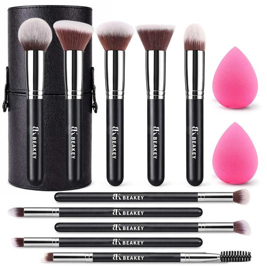 Makeup Brush Set,13 Pcs with Case,10 Brushes and 2 Sponges | Soft Synthetic Bristles,Foundation Brush for Liquid Makeup,Eye Shadow Brushes Set,Blush Brush Cream,Travel Makeup Brush Set